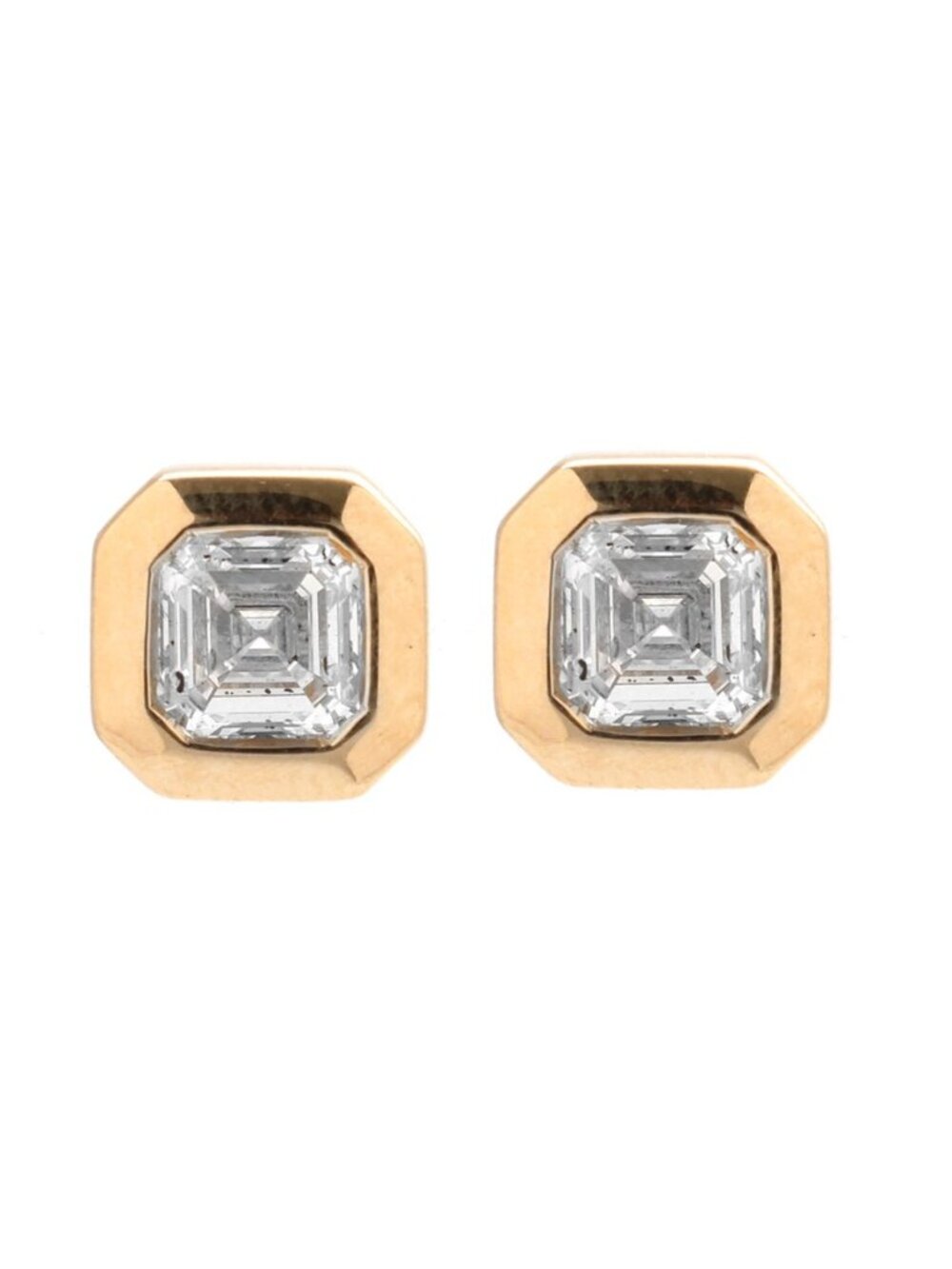 Asscher Cut 14K (18k custom) Lab Diamond Yellow Gold Stud Earrings